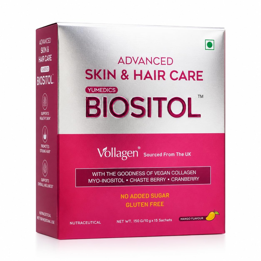 Biositol Vegan Collagen Powder Sachets | Myo-Inositol, Chaste Berry & Cranberry | Skin, Hair & Wellness Support | Mango Flavour | 15 Sachets (150g)