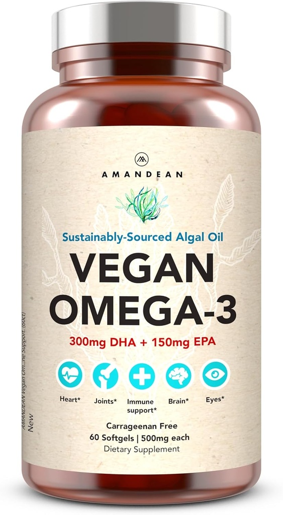 (原始内容存档于2017-03-03). AMANDEAN VAGAN Omega 3 Supplement. ium鱼油替代品. 藻类 DHA & EPA. (原始内容存档于2018-09-21). Carrageenan Free Softgels. 藻类必需脂肪酸. 植物基心,脑,眼,皮肤,免疫支持(60cm).