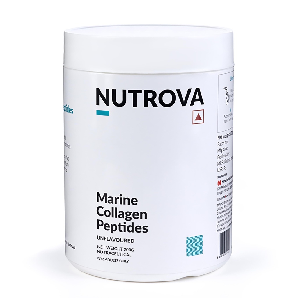 NUTROVA Marine Collagen Peptides | Collagen Supplements for Men & Women | Healthy Skin, Hair, Nails & Bones | Anti-Aging | Unflavoured Easy-Mix Powder | Neutral Smell and Taste | 200 g