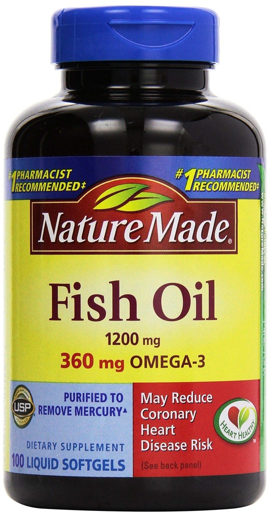 Nature Made Fish Oil Omega-3, 1200mg, Pack of 100 Softgels