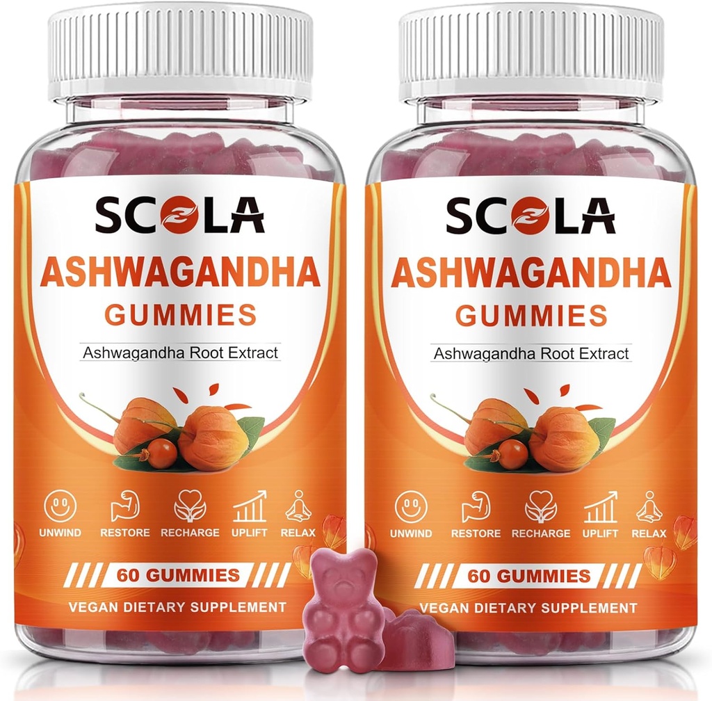 Ashwagandha Gummies, Calm Gummies with Ashwagandha Root Extract Vitamin D Cink, Ashwagandha Dodatek za spanje stresno ravnovesje, Vegan, Non-GMO, Gluten-free, 120 Count