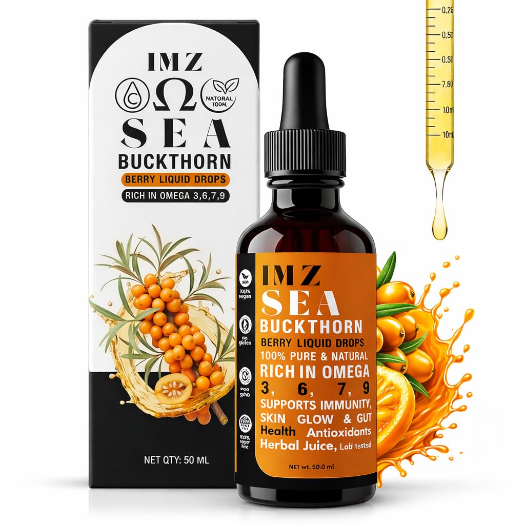 Ladakh Seabuckthorn Liquid Drops, 50ml | Sea Buckthorn Berry Extract, Omega 3 6 7 9, Skin Hair Immunity Support, IMZ