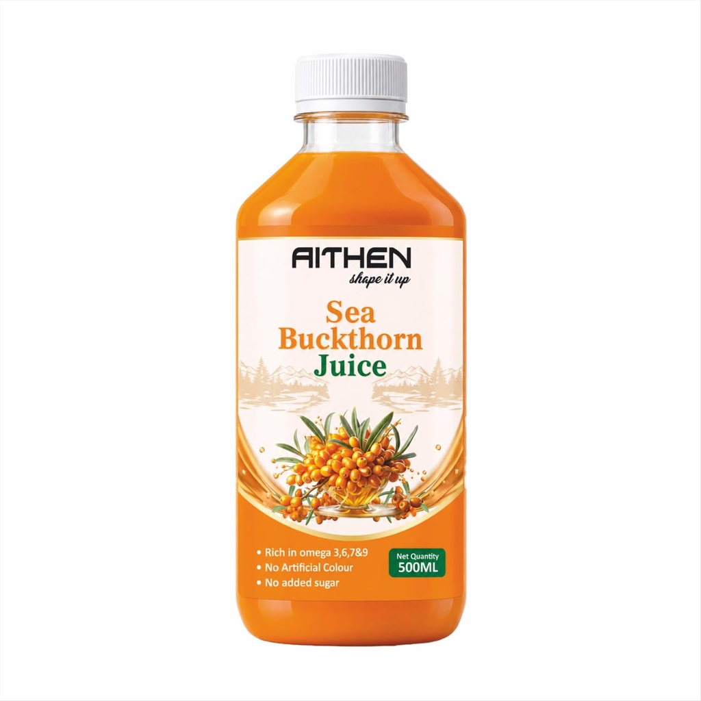 AITHEN Sea Buckthorn Juice – 500ml | Omega 7-Rich Superfruit | Supports Immunity, Glowing Skin & Gut Health | With Omega 3, 6 & 9