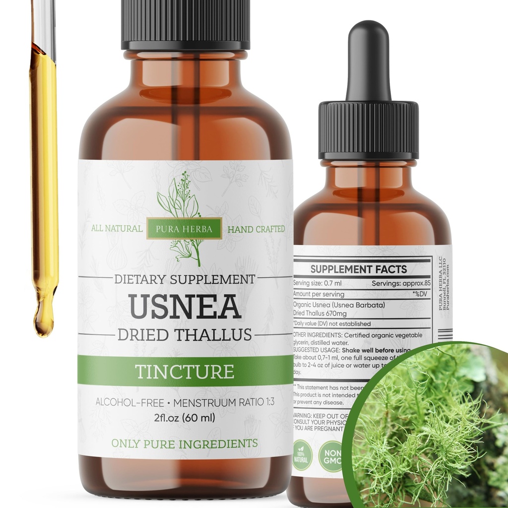 Organic Usnea Liquid Drops - Natural Immune Support and Respiratory Health for Adults - Vegan, Alcohol-Free, Made in USA, 2 Fl Oz