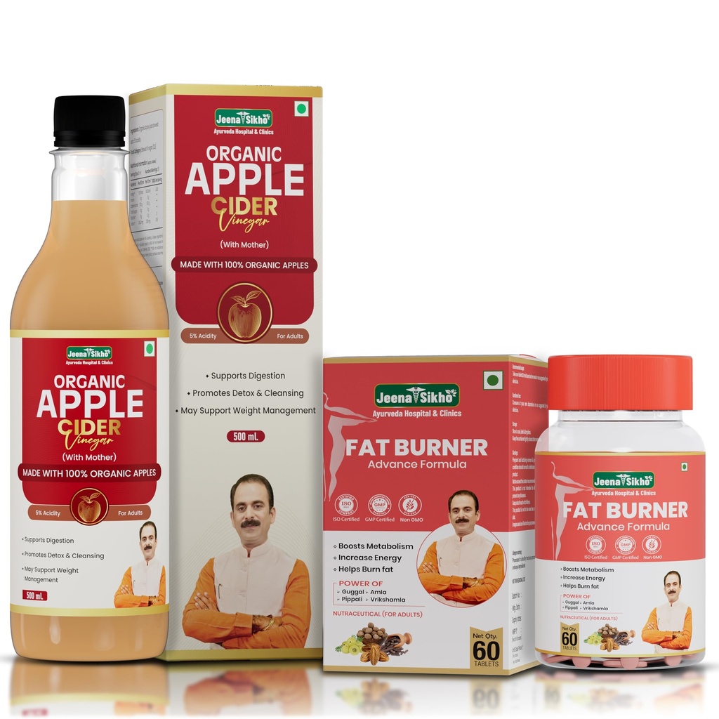 Jeena Sikho Fat Burner Tablets + Organic Apple Cider Vinegar with Mother Combo | Ayurvedic Weight Management, Metabolism & Digestion Support Pack