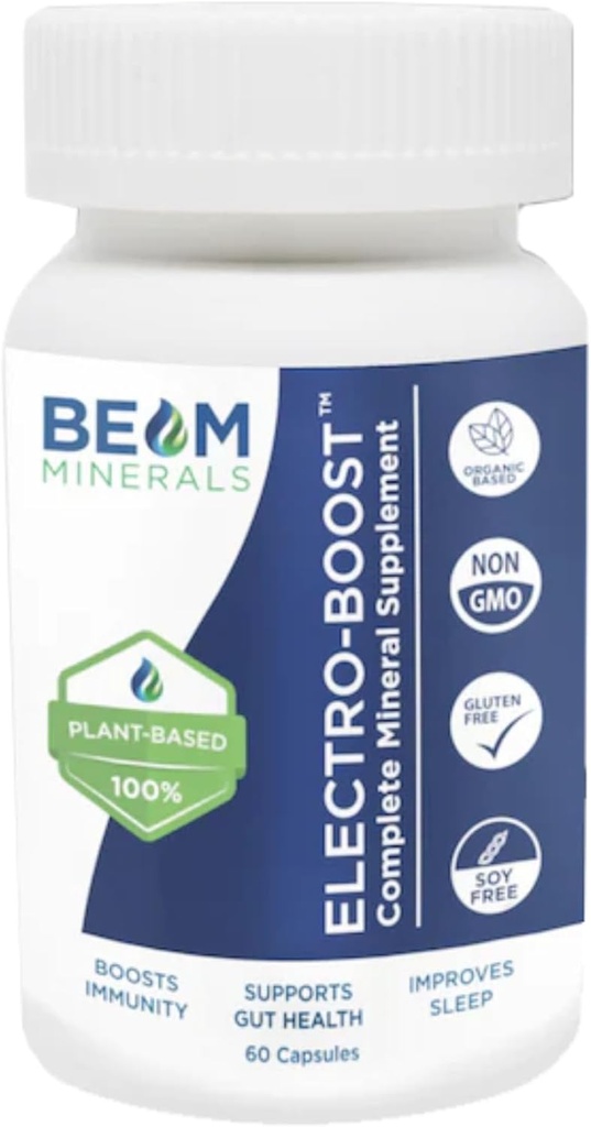 Beam Minerals Complete Multi-Mineral Capsules | Electro-Boost Plant-baserte elektrolyter og mikronæringsstoffer for menn og kvinner | Hjelp til å øke immuniteten, støtte gut helse og forbedre søvn | 60 Kapsler