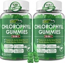 Chlorophyll Gummies, Super Green 18-IN-1 עם אורגני Chlorella Spirulina, חיטה Grass, Magnesium, Prebioticfi for Internal Deodorant *,Comfort Digestion, Metabolism, Immune, גוף טרי אודור, 2Packss