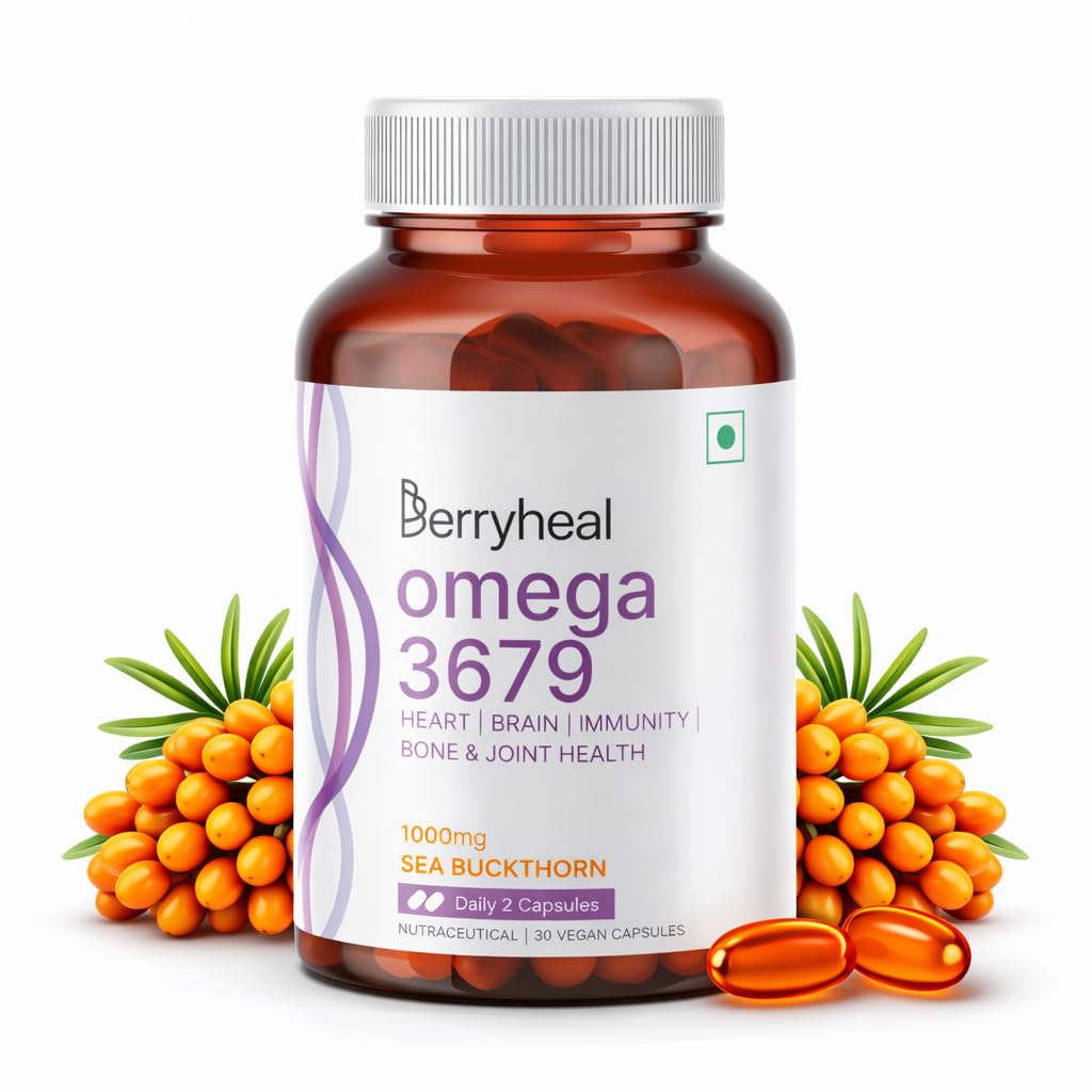 Omega 3679 Sea Buckthorn Oil Capsules 1000mg | Helps to Boost Immunity, Skin, Hair, Joint & Heart Health | 100% Vegan Seabuckthorn Plant-Based Omega Supplement | 30 Capsules - 15 Days