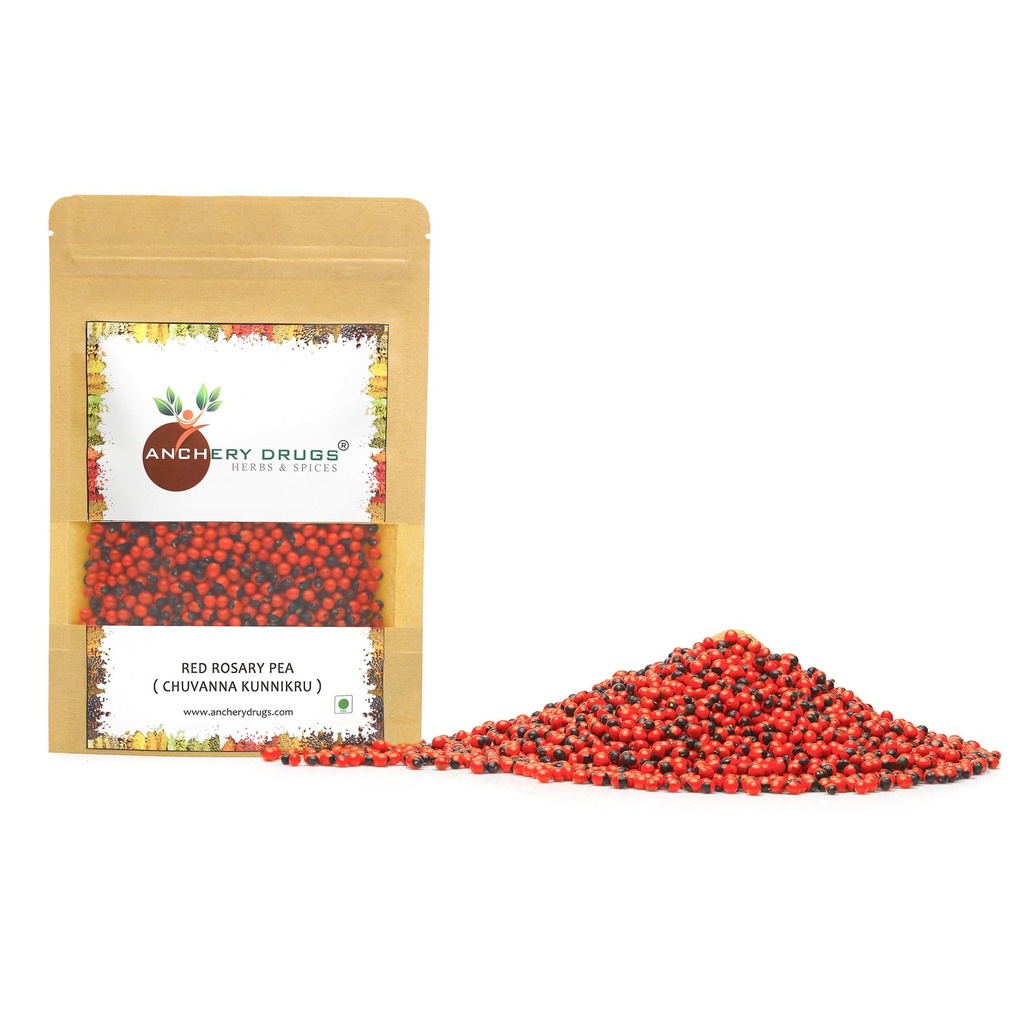 Anchery Drugs Chuvanna Kunnikru, Red Rosary Pea, Rakt Gunja, Red Chirmi Beads, Abrus Seed, Gamanchi, Guruginia, Gumchi, Abrus Precatorius (250 gms)