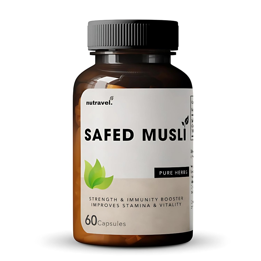 Safedd Muslii 500mg – Organic Herbal Capsules for Vitality, Energy & Stress Support – Pure Root Extract – 60 Capsules – GMP & ISO Certified