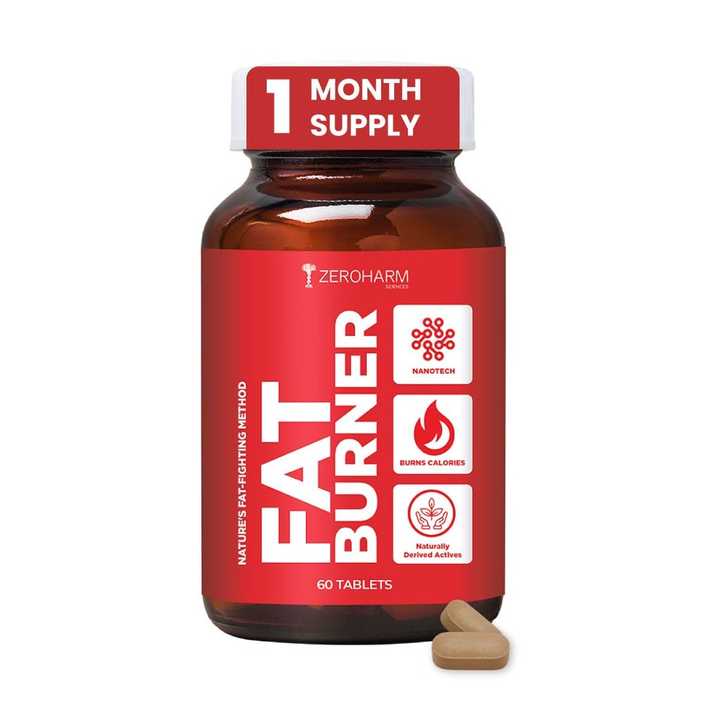 ZEROHARM Fat Burner Tablets | Garcinia Cambogia, Green Coffee, Green Tea, Apple Cider Vinegar | Boosts Metabolism & Controls Cravings | Weight Management Supplements for Men & Women | 60 Veg Tablets