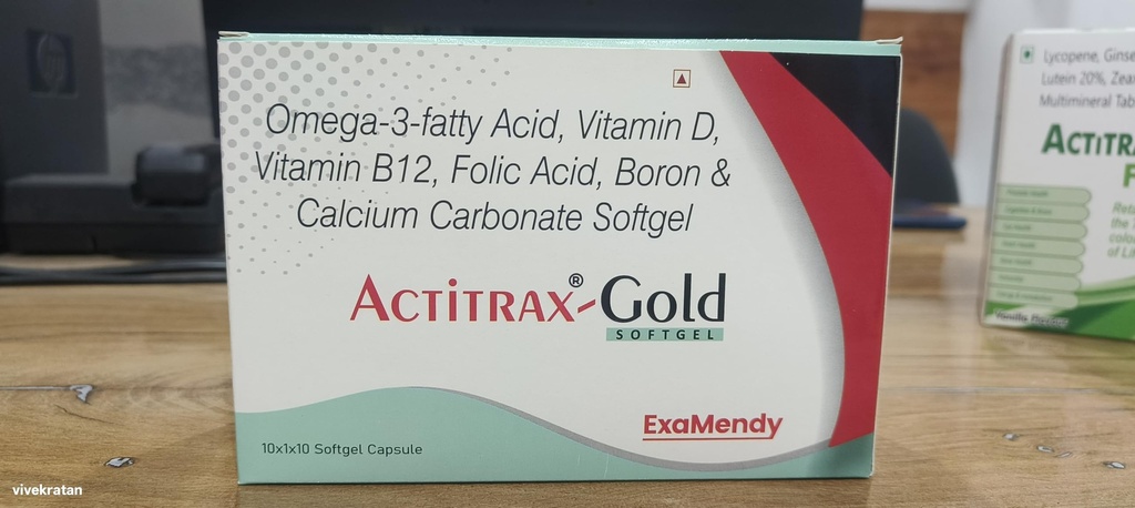 Gold Omega-3 Fatty Acid, Vitamin D, B12, Folic Acid, Boron, Calcium Carbonate Softgel Capsules, 1x10