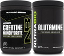 NutraBio Creatine 单水合物补充剂,无味,(300g)和L-Glutamine 粉末,(500g) — Workout 补充剂 Bundles 支持肌肉能源、恢复和强力