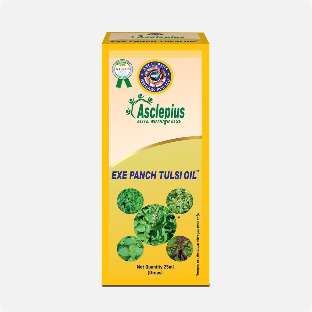 ASCLEPIUS EXE Panch Tulsi Oil | Ayurvedic Tulsi Drops for Respiratory Health & Immunity Support | Herbal Antibacterial & Antiviral Drops (25 ml)