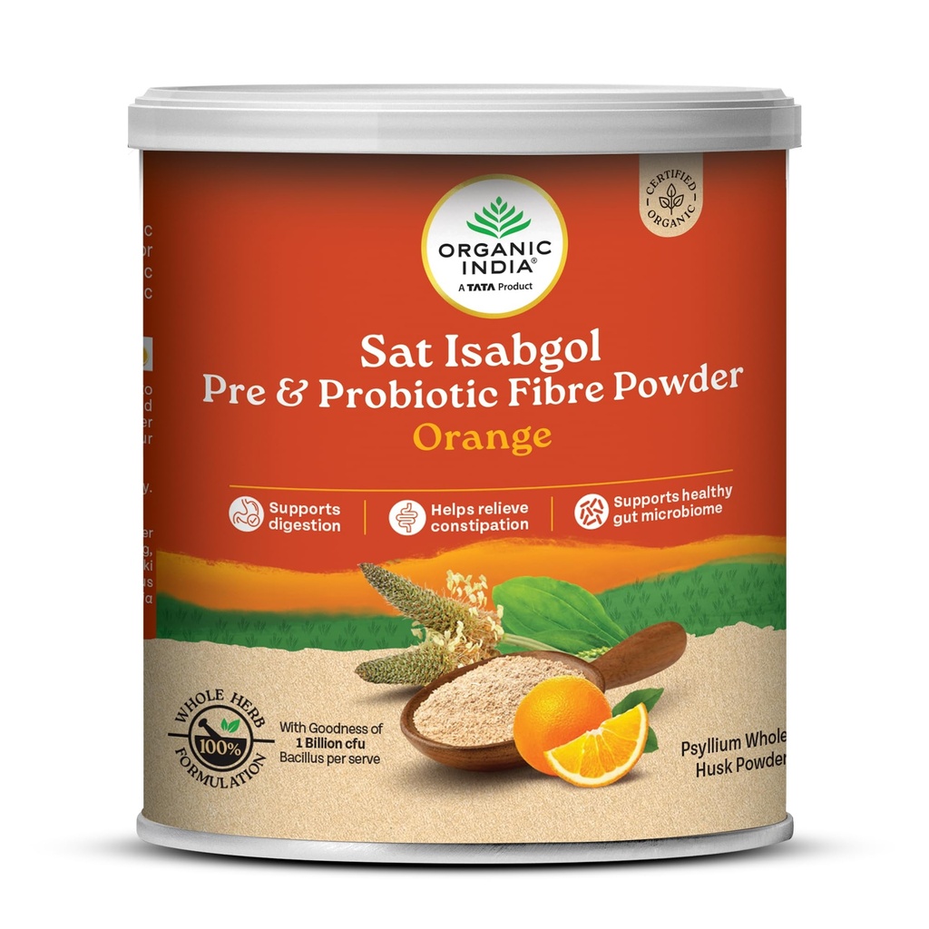 A TATA Product- Organic India Sat Isabgol Pre & Probiotic Fibre Powder Orange, 100g