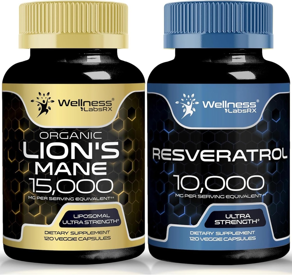 WELLNESS LABSRX Resveratrol Kapseln 10000 - Lions Mane Supplement Kapseln