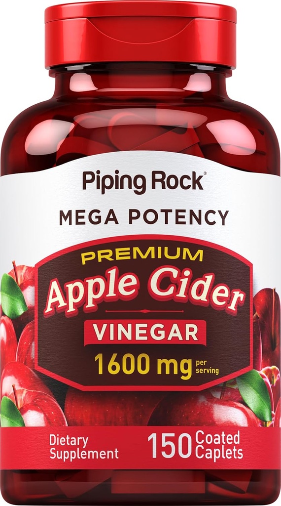 Piping Rock Apple Cider Vinegar Capsule Capletsel 1600mg, 108, 150 Pils Potència alta Potència  danka Extra La força ACV suplementari  Vegetarian, No-GMO, Guten Free