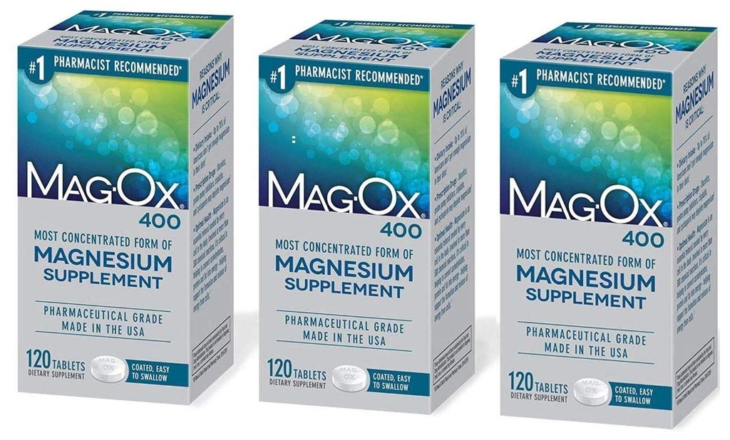 Mag-Ox 402 Mag-Ox 400 Magnesium Mineral Dietary Supplement Tablets, 483 mg Magnesium Oxide-3 Count, 3-Pack, 3.0 Count