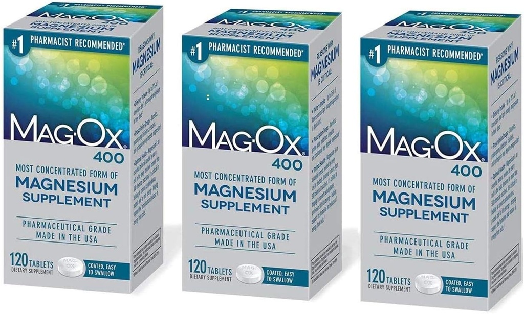 Mag-Ox 402 Mag-Ox 400 Magnesium Mineral Dietary Tablets, 483 mg Magnesium Oxide-3 count, 3-Pack, 3.0 count