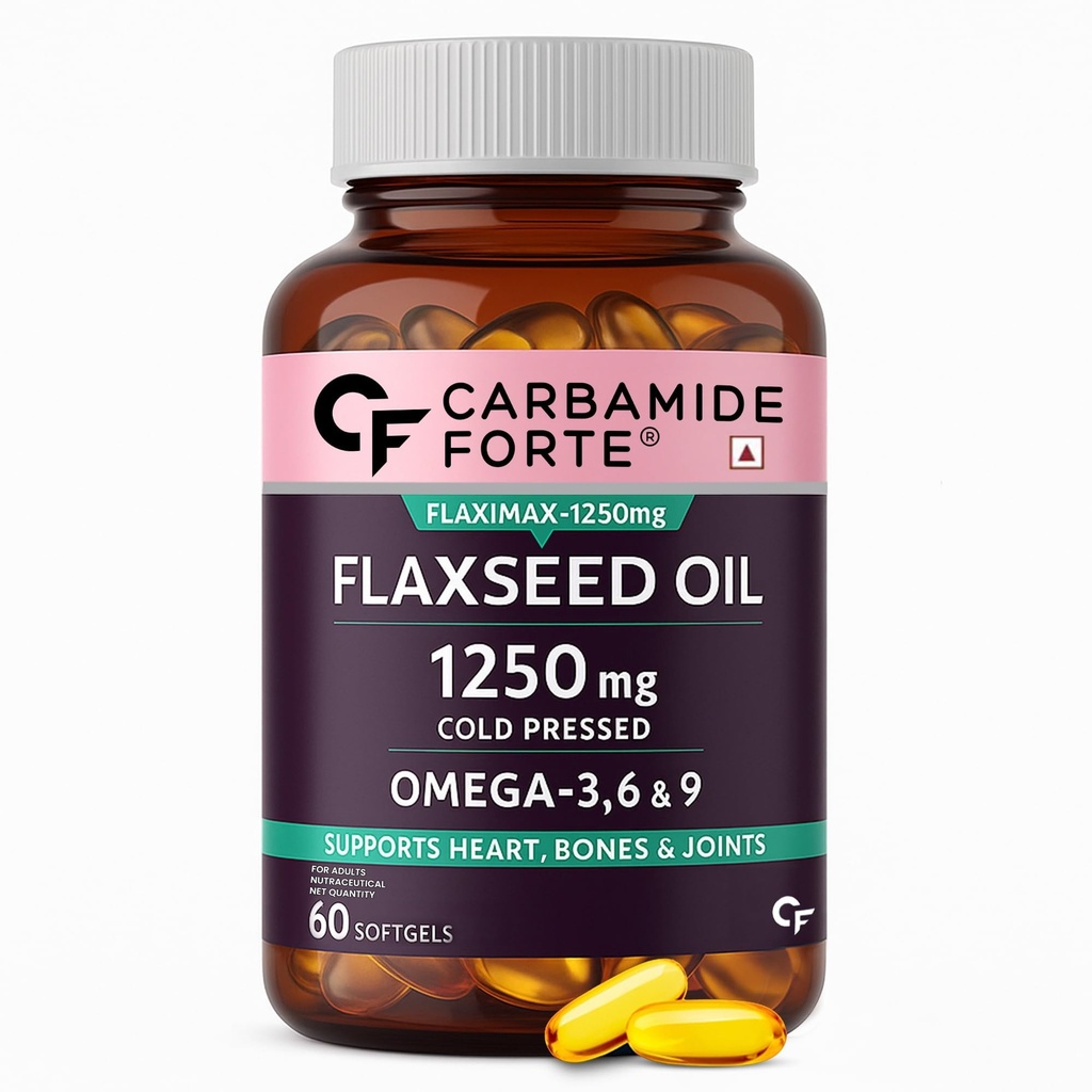 Carbamide Forte Cold Pressed Flaxseed Oil Capsules 1250mg | Omega 369 | Flax Oil Capsules | Flaxseed Oil Cold Pressed | Supplement for Men & Women | 60 Capsules