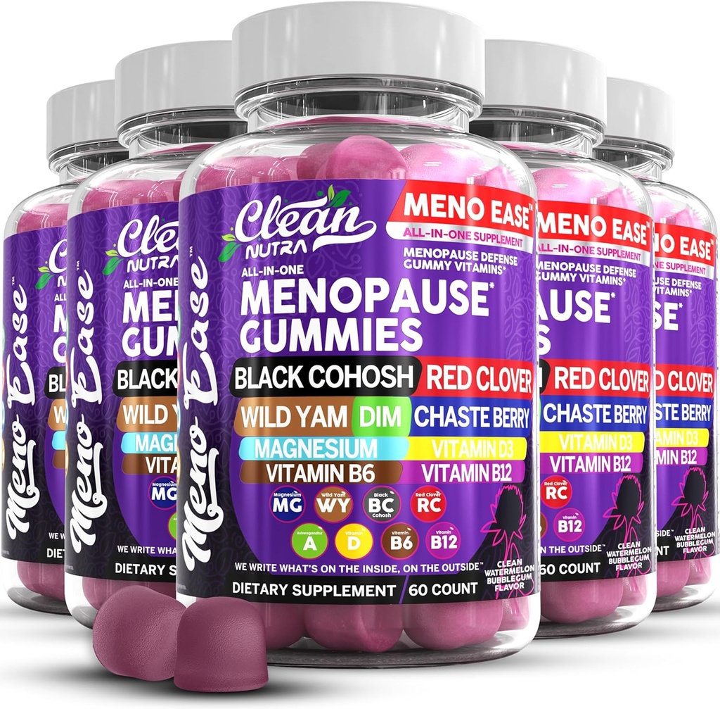 Suplemento de menopausa para as mulheres chicletes com Cohosh preto, íman selvagem Magnésio, Clover vermelho para alívio de menopausa Hormônio equilíbrio noite suores Mood Plus Bergamot, Vitamina D3, Vitamina B12, Vitamina B6 Limpo