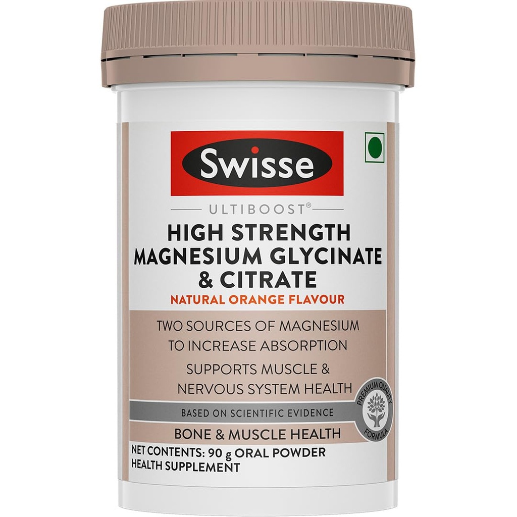 Swisse Magnesium Glycinate & Citrate Powder - Maximum Absorption (Australia's No.1 Magnesium Supplement, Manufactured In Australia) Supports Muscle Health, Post Workout Muscle Recovery & Restful Sleep - 90Gm