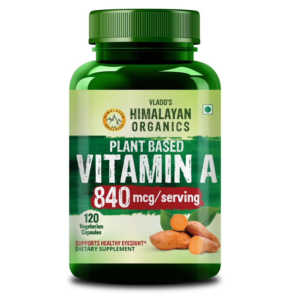 Vlado’s Himalayan Organics Plant-Based Vitamin A 840Mg Supplement | 120 Veg Capsule For Men And Women | NAtural Anti-Oxidant | Supports Healthy Eyesight, Night Vision And Eye Protection | Fights Age-Related Eye Decline