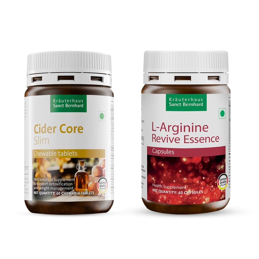 Kräuterhaus Sanct Bernhard Wellness Duo - L-Arginine + Cider Core Tablets | With B12, B1, B6, Folic Acid & Riboflavin | Promotes Energy, Heart Health | Digestion & Immunity Support | Vegan | non-GMO