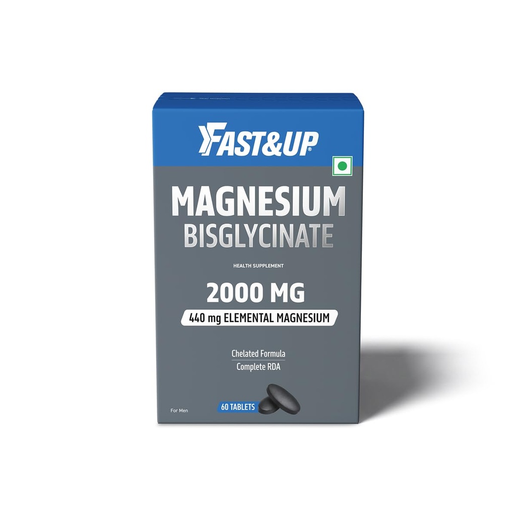 Fast&Up Magnesium Bisglycinate 2000mg, 440mg Elemental - High Absorption, No Titanium Dioxide, 60 Tablets