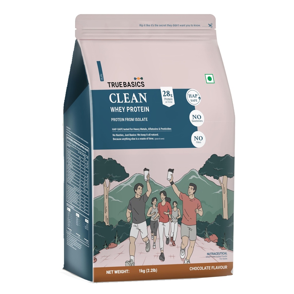 TrueBasics Clean Whey 100% Protein Isolate Powder, Chocolate, 1kg