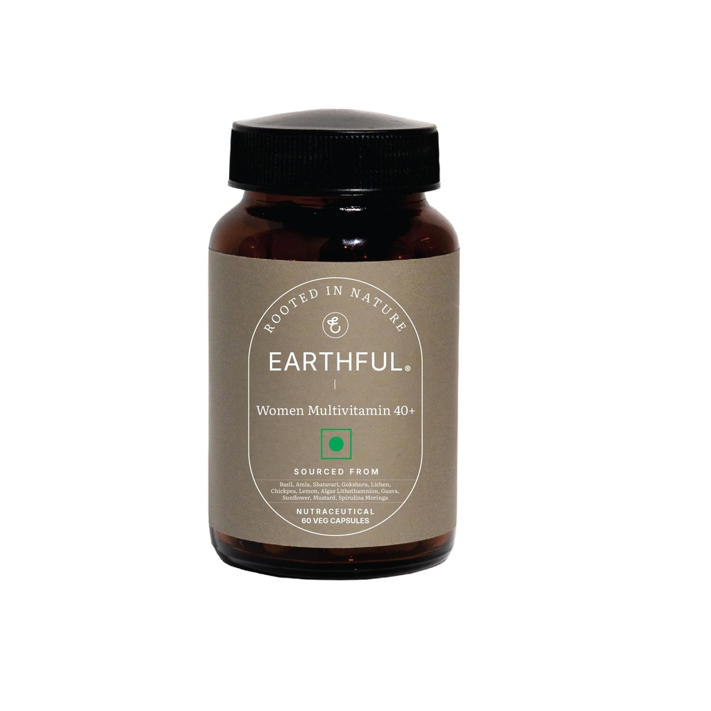 Earthful Multivitamin for Women 40+, 50+, Nearing Menopause | Improved Immunity, Hormonal Health, Skin, Hair & Bone Health | Plant Based with 12 Vital Vitamins, Herbs | 60 Capsules