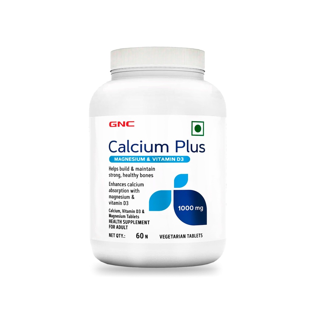 GNC Calcium Plus 1000mg with Magnesium and Vitamin D3 | Supports Strong Bones | Maintains Healthy Calcium Levels & Better Absorption | Promotes Bone Strength & Density | Overall Bone Health | 60 Tablets