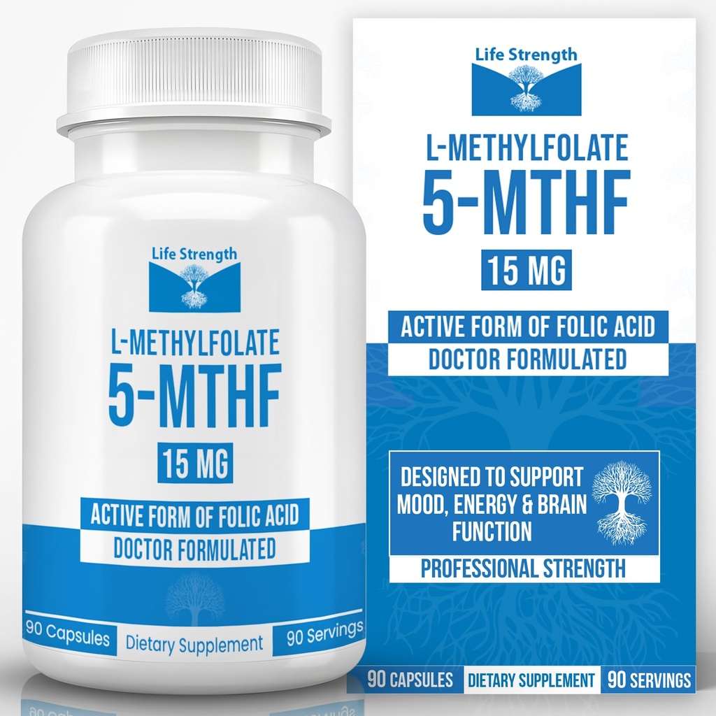 L Methylfolate 15mg | 90 Capsules | Optimized & Highly Bioactive Methyl Folate Supplement | 5-MTHF Supports for Energy, Focus & Mood | Non-GMO, Gluten Free, Vegan | 3 Month Supply