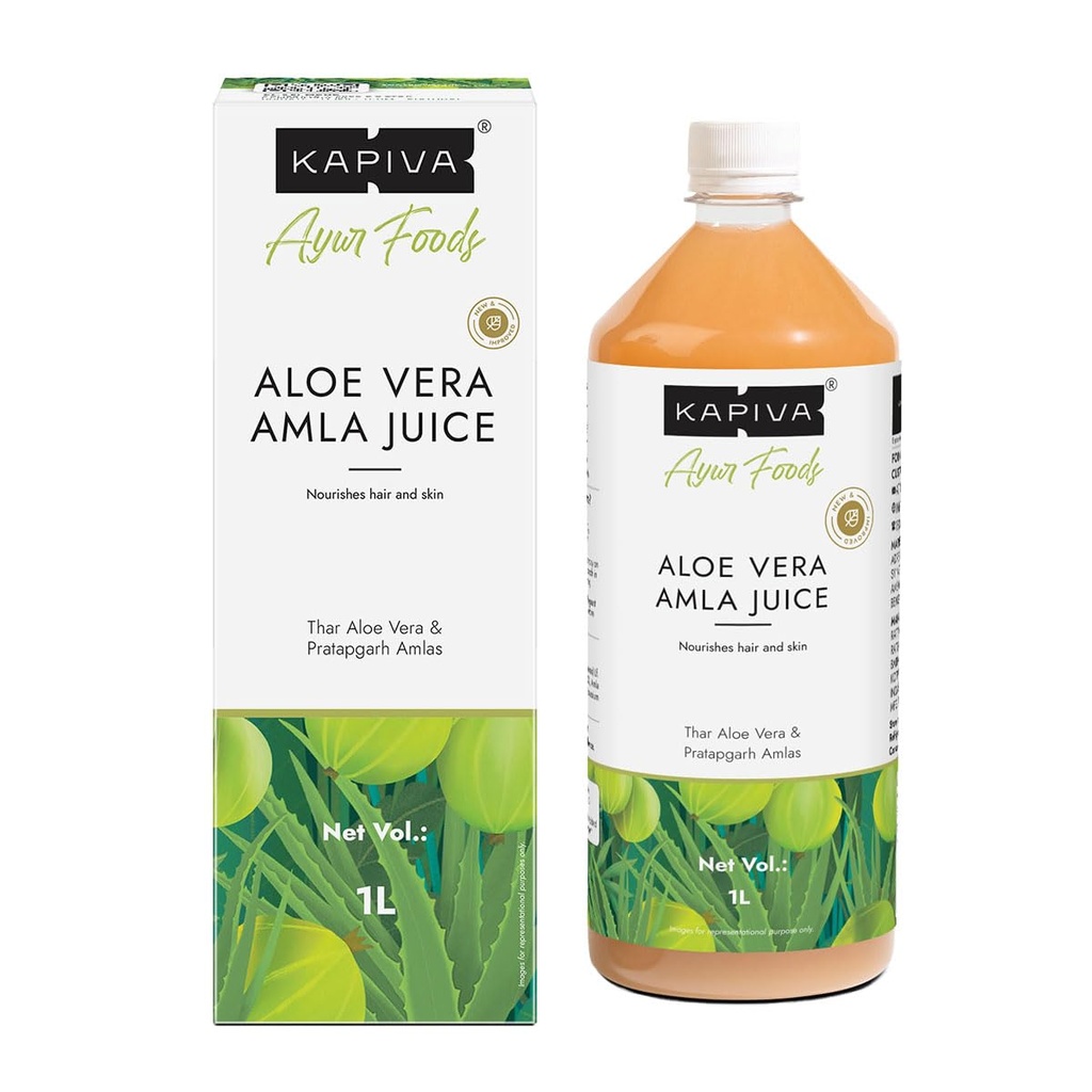 Kapiva Aloe Vera + Amla Juice | Cold-pressed Juice for Glowing Skin | Helps with Metabolism (1L)