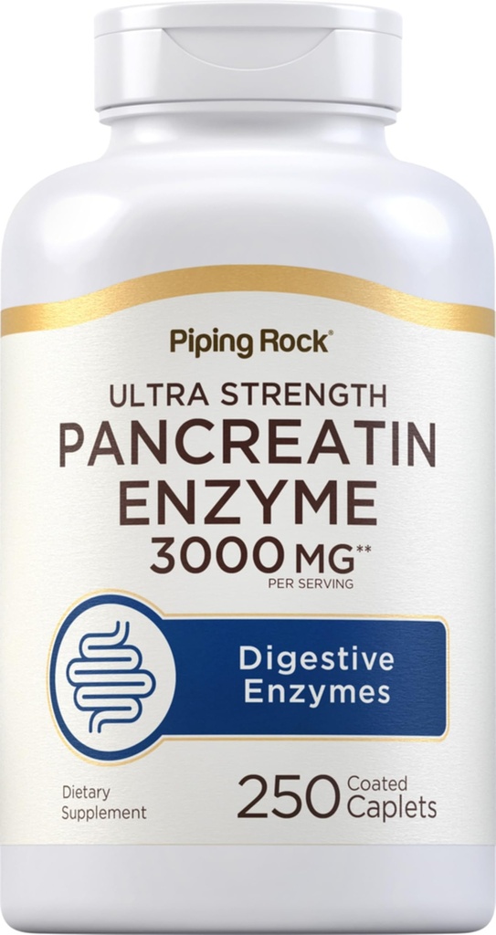 Piping Rock Pancreatin Digestive Enzymes | 250 Caplets | Ultra Strength | Non-GMO, Gluten Free Supplement