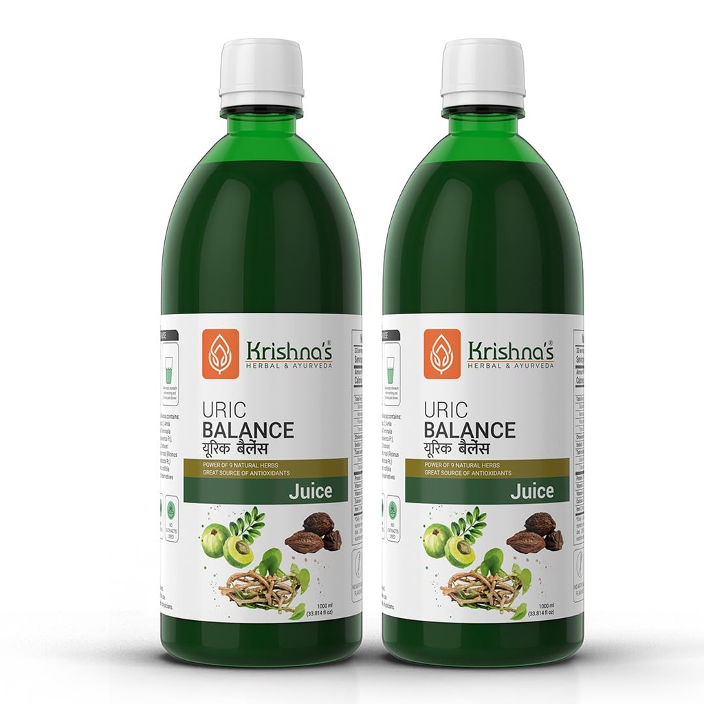 KRISHNA'S HERBAL & AYURVEDA Uric Balance Juice 1000 Ml | Balancing Uric Acid Naturally | Power of Kutki, Adusa, Arand Mool & 6 More Herbs - (Pack of 2)