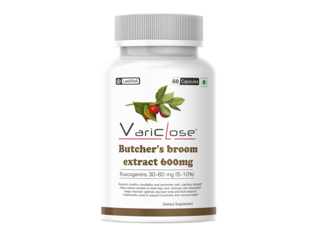 by LeeWell Butchers Broom Extract Supplement 600mg, 60 Capsules