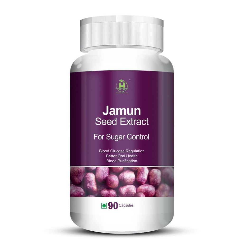 Healthy Nutrition - Just for the Health of it Jamun Seed Extract, Supports Blood Glucose Level, Blood Circulation for Men & Women, Veg - 90 Capsules, Pack of 1
