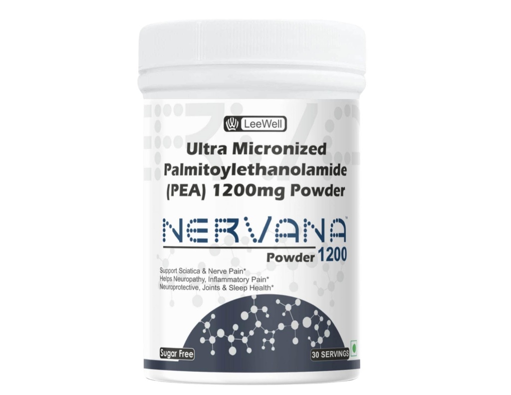 Nervana by LeeWell Powder Ultra Micronized Palmitoylethanolamide (PEA) | Nerve Pain Relief & Neuropathy Support, Interstitial Cystitis & Bladder Pain, Migraine & Sciatica Relief -1200mg, 30 Servings