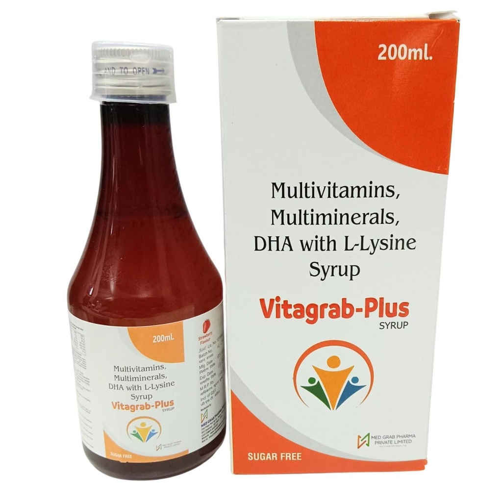 Multivitamin Multimineral Syrup with DHA and L-Lysine, Sugar-Free Health Supplement, Orange Flavour, 200mL (Pack of-1) (Pack of-2)
