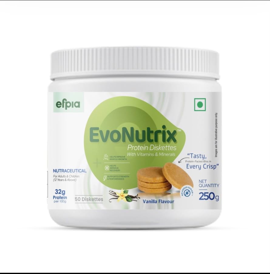 Evonutrix Protein Diskettes with Vitamins & Minerals | Vanilla Flavour Nutritional Supplement | Sugar Free Protein Snack | 250g Jar | 50 Diskettes | For Adults & Children 12+