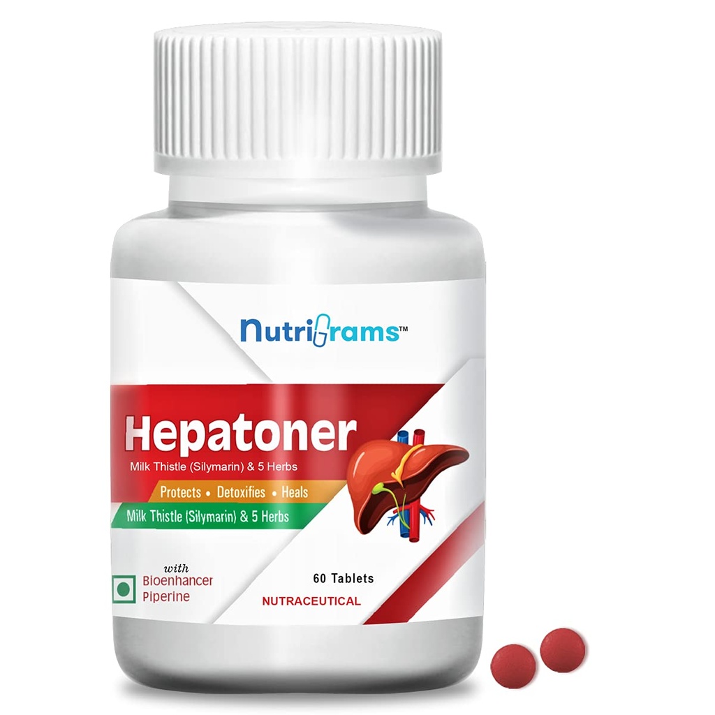Hepatoner, Liver Detox Supplement for Fatty Liver with Milk Thistle, Punarnava, Kalmegh, Kutki, Mulethi, Bhumi Amla & Piperine - 60 Tablets