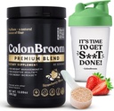 ColonBroom Premium Psyllium Husk Powder (Strawberry, 60 서빙) + Colon Broom Fiber Powder Drink Bundle 용 셰이커 병 - Bloating Relief & Gut Health 용 Colon Cleanse - 섬유 분말 보충