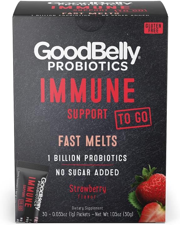 GoodBelly – 快速融化 – 免疫支持 – Vegan Probiotic Powder for 免疫支持 – 1亿活泼文化 – 草莓 Flavor(30 On-The-Go Packets)