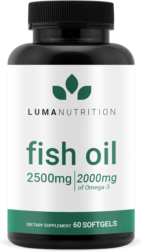 Luma Nutrition Omega 3 Fish Oil Supplement - Ekstra styrke 2500mg - 2000 mg EPA & DHA - Hjerne- og hjertehelse - 60 Softgels