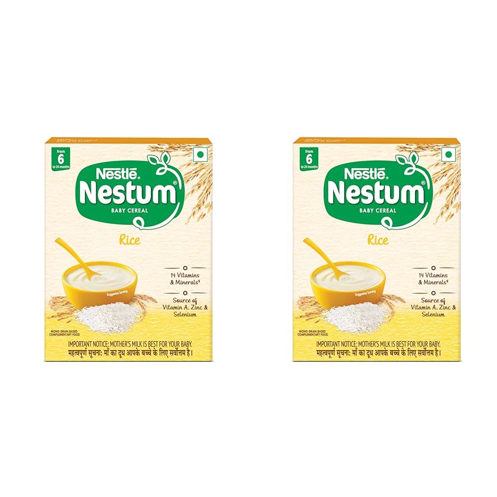 NESTUM Baby Cereal – From 6 to 12 months, Rice, 300g Bag-in-Box Pack (Pack of 2)
