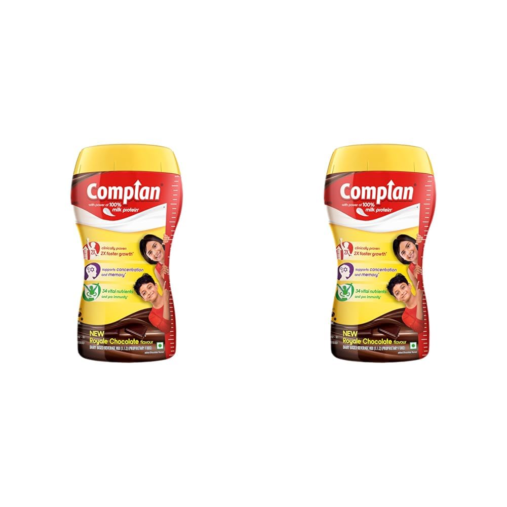 Complan Nutrition Drink Powder for Children, Royale Chocolate Flavour, 500 g Jar | Nutrition drink for kids with protein & 34 vital nutrients (Pack of 2)