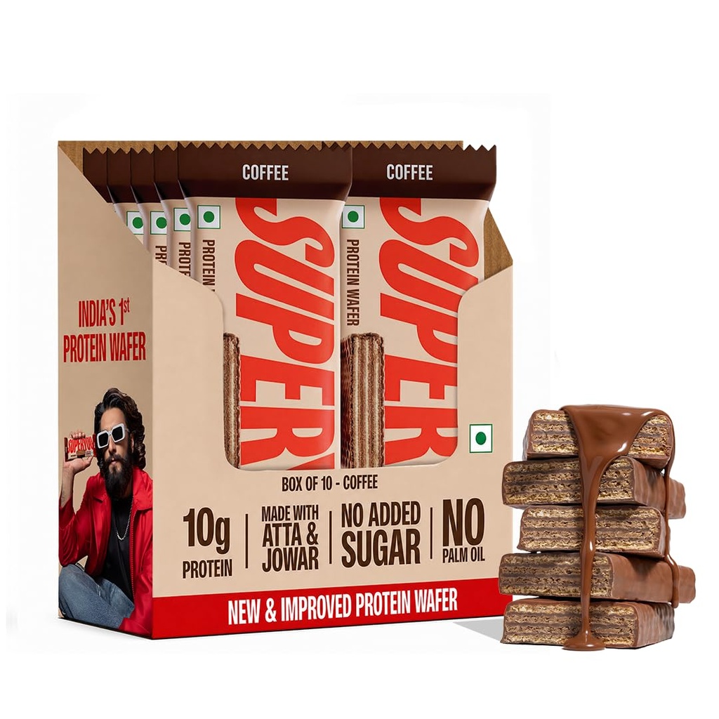 SuperYou Coffee Protein Wafer Bars (Pack of 10)|10g Protein, 3g Fiber, No Added Sugar|Yeast Fermented Protein|Energy Bars|Crunchy Wafer Bar|100% Vegetarian|No Palm Oil|400g