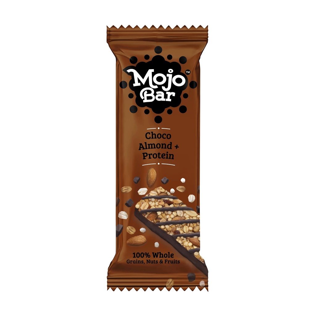 Mojo Bar Energy Bars Choco Almond & Protein | 5g Protein Snack | Made with Whole Grains, Nuts & Fruit | Gluten Free | No Preservatives | Pack of 6 x 32g
