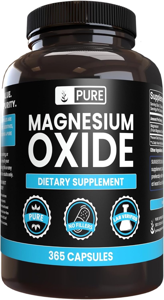 Pure Original Ingredients Magnesi Oxide No Magnesium o Rice Fillers, sempre Pure, Lab Verificat (365 Capsules)
